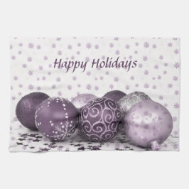 Christmas Party Pink Purple Ornaments Snowflakes キッチンタオル