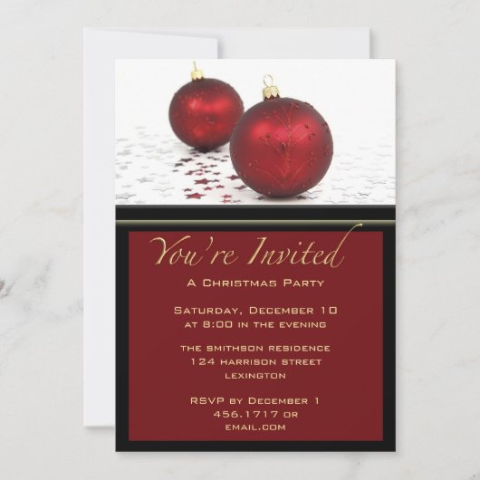 Christmas Party Red Baubles Invitation 招待状 (正面)