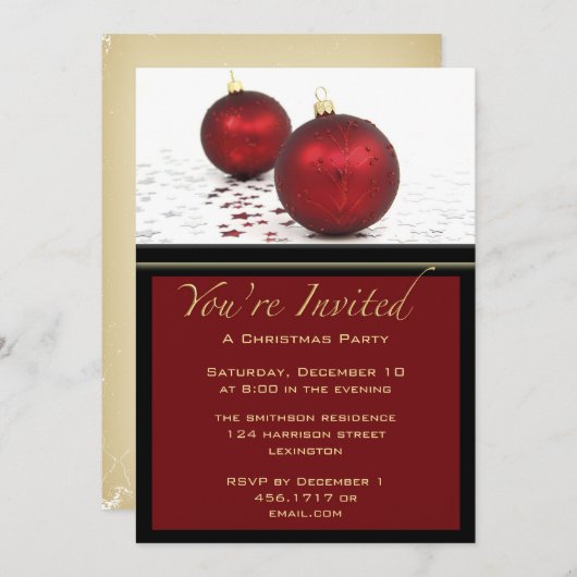Christmas Party Red Baubles Invitation 招待状 (正面/裏面)