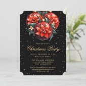 Christmas Party Red Botanical Ornaments Black 招待状 (スタンド正面)