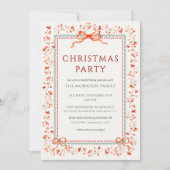 Christmas Party Red Bow Botanical Holiday 招待状 (正面)
