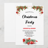Christmas party red green baubles invitatio 招待状 (正面/裏面)