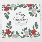 Christmas Party Red Green Floral スパークリングワインラベル (シングルラベル)