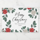 Christmas Party Red Green Floral スパークリングワインラベル (シングルラベル)