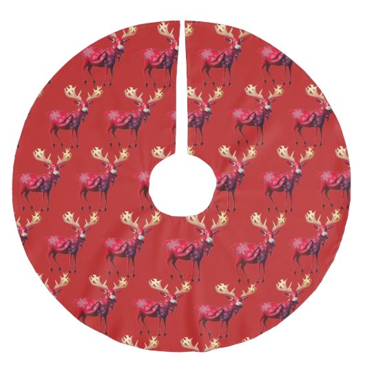 Christmas Party Red Reindeer Winter Holidays ブラッシュドポリエステルツリースカート (正面)