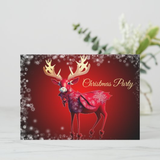 Christmas Party Red Reindeer Winter Holidays 招待状 (スタンド正面)