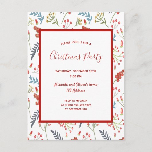 Christmas party red white blue classic invitation ポストカード (正面)