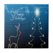 Christmas Party Reindeer Tree Blue Sky Shiny Stars タイル (正面)