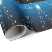 Christmas Party Reindeer Tree Blue Sky Shiny Stars ラッピングペーパー (ロールコーナー)