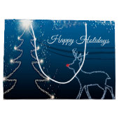 Christmas Party Reindeer Tree Blue Sky Shiny Stars ラージペーパーバッグ (裏面)