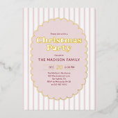 Christmas Party Retro Red Striped Photo 箔招待状 (正面)