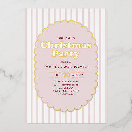 Christmas Party Retro Red Striped Photo 箔招待状