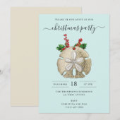 Christmas Party Sand Dollar Holly Berries Coastal  招待状 (正面/裏面)