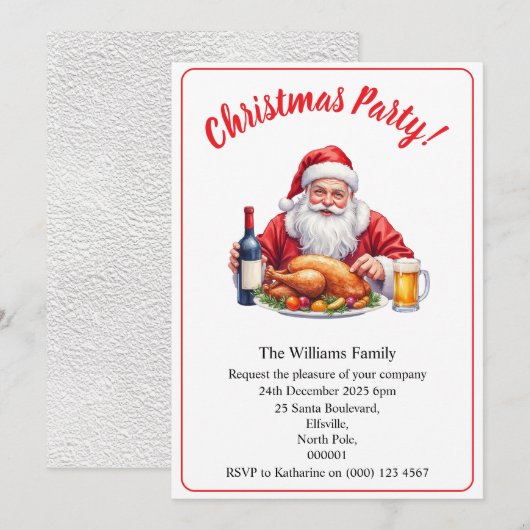 Christmas Party Santa Claus Design Xmas 招待状 (正面/裏面)