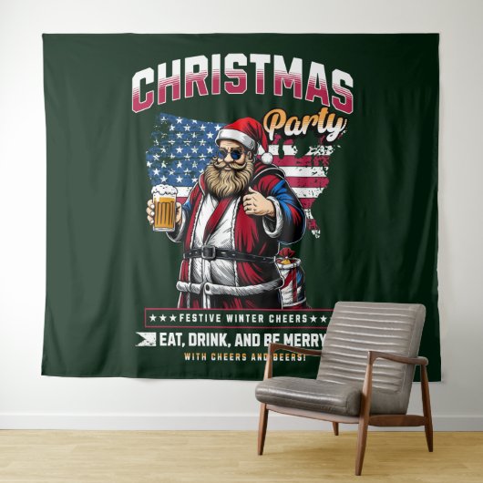 Christmas Party Santa Tapestry | Festive Wall Deco タペストリー (インサイチュ(横))