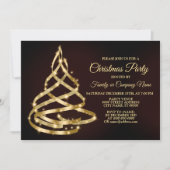 Christmas Party Shiny Golden Ribbon Tree Sparkle 招待状 (正面)