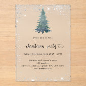 Christmas Party silver snow tree frosted アクリル招待状 (正面)