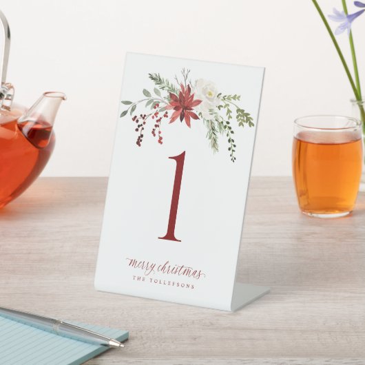 Christmas Party Table Numbers Elegant Greenery 台座サイン (インサイチュ)