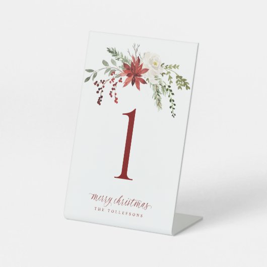 Christmas Party Table Numbers Elegant Greenery 台座サイン (正面)