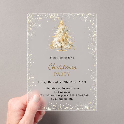 Christmas Party tree snow hand-drawn frosted アクリル招待状 (インサイチュ (ポータブル))