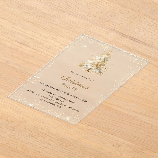 Christmas Party tree snow hand-drawn frosted アクリル招待状 (レイダウン)