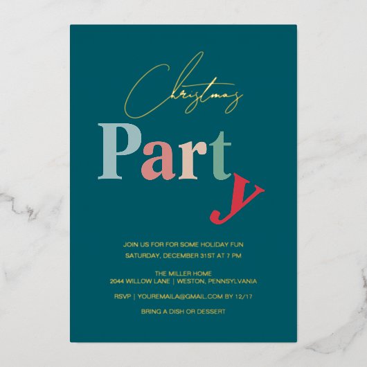 Christmas Party typography  箔招待状 (正面)