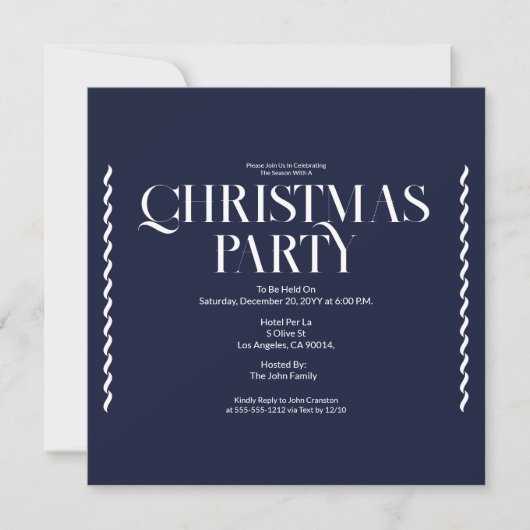 Christmas Party Vintage Elegant blue Invitation (正面)