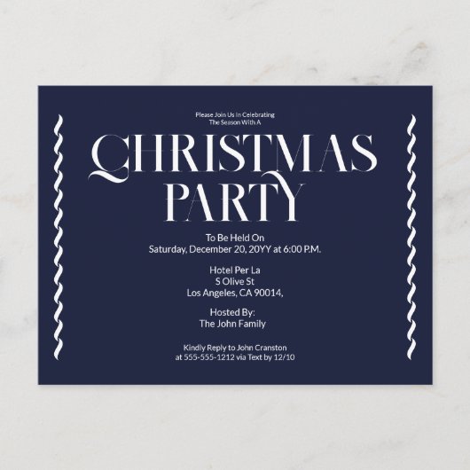 Christmas Party Vintage Elegant blue Invitation ポストカード (正面)