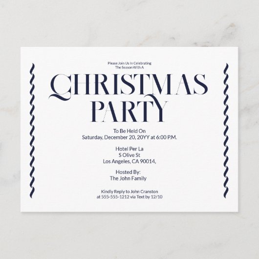 Christmas Party Vintage Elegant blue Invitation ポストカード (正面)