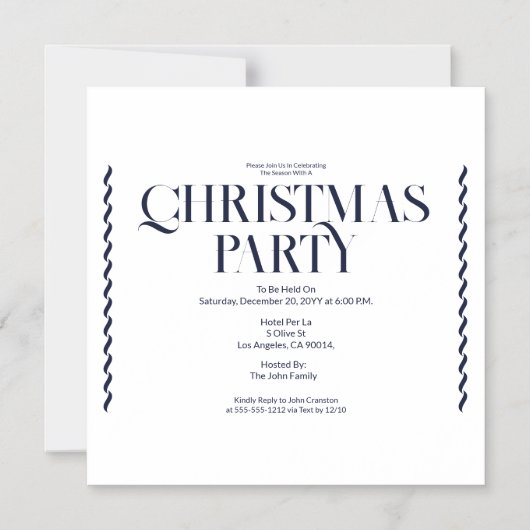 Christmas Party Vintage Elegant blue Invitation マグネット招待状 (正面)