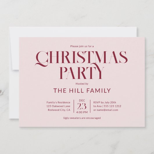 Christmas Party Vintage Elegant Red 招待状 (正面)