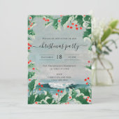 Christmas Party Watercolor Beach Coastal Holly 招待状 (スタンド正面)