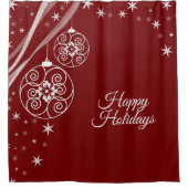 Christmas Party White Ornaments Stars Red Elegant シャワーカーテン (正面)