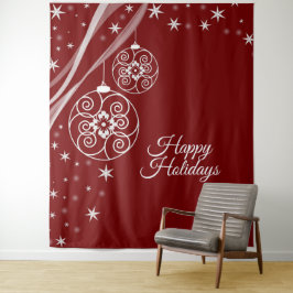 Christmas Party White Ornaments Stars Red Elegant タペストリー