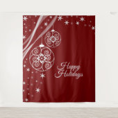 Christmas Party White Ornaments Stars Red Elegant タペストリー (正面)