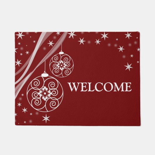 Christmas Party White Ornaments Stars Red Elegant  ドアマット (正面)