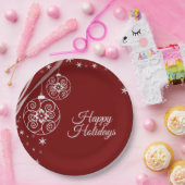 Christmas Party White Ornaments Stars Red Elegant ペーパープレート (パーティー)