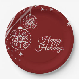 Christmas Party White Ornaments Stars Red Elegant ペーパープレート