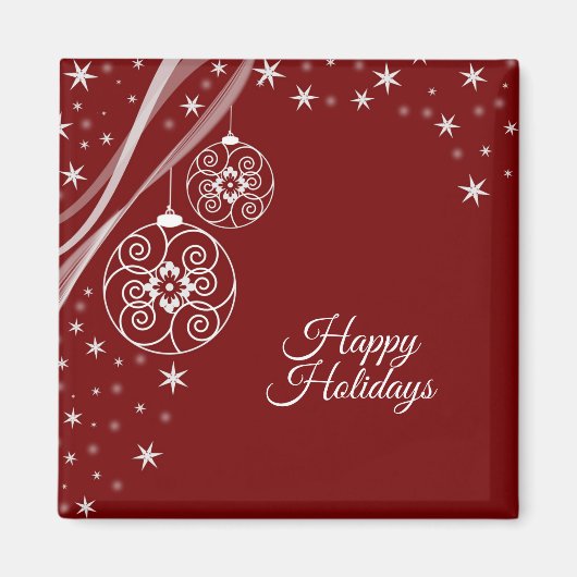 Christmas Party White Ornaments Stars Red Elegant マグネット (正面)