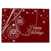 Christmas Party White Ornaments Stars Red Elegant ラージペーパーバッグ (裏面)