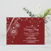 Christmas Party White Ornaments Stars Red Elegant 招待状 (スタンド正面)