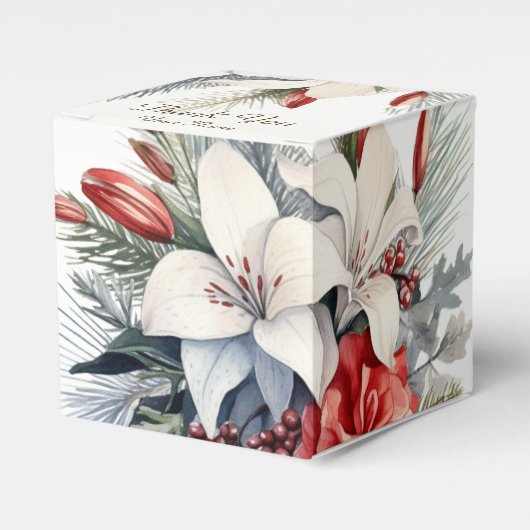 Christmas Party White Red Flowers Holidays Elegant フェイバーボックス (正面サイド)