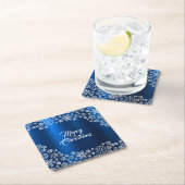 Christmas Party White Snowflakes Navy Blue スクエアペーパーコースター (インサイチュ)