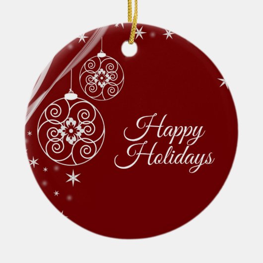 Christmas Party White Stars Red Elegant セラミックオーナメント (正面)