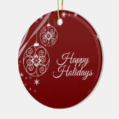 Christmas Party White Stars Red Elegant セラミックオーナメント (左)