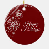 Christmas Party White Stars Red Elegant セラミックオーナメント (裏面)