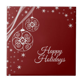 Christmas Party White Stars Red Elegant タイル