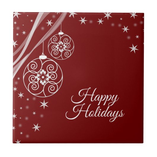 Christmas Party White Stars Red Elegant タイル (正面)