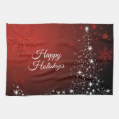 Christmas Party White Stars Tree Red Snowflakes キッチンタオル (横)