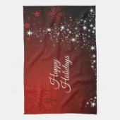 Christmas Party White Stars Tree Red Snowflakes キッチンタオル (縦)